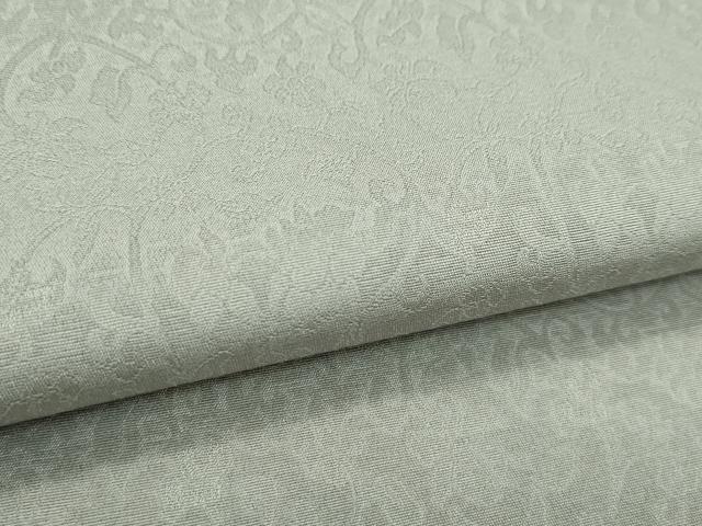 平和屋着物▽お召 色無地 利休白茶色 単衣 花唐草地紋 正絹 逸品 CABF4729rv