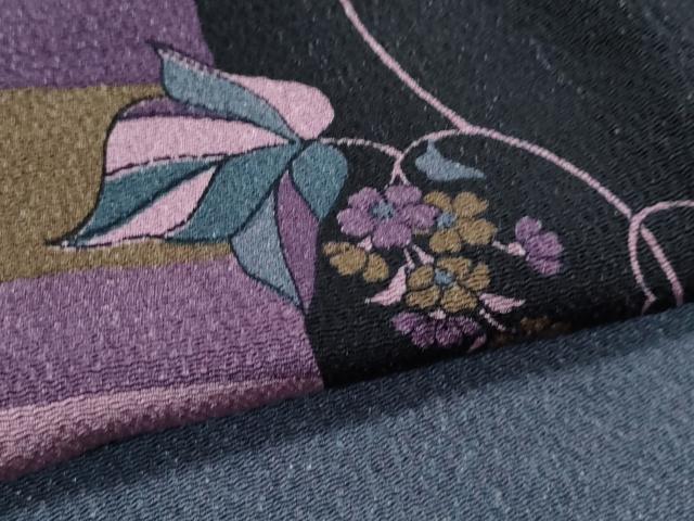 平和屋着物▽上質な小紋 単衣 草花間道 鬼しぼ縮緬 正絹 逸品 CABF4731rv