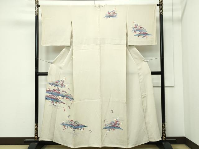 平和屋着物▽訪問着 単衣 型染め 飛鳥風景文 鬼しぼ縮緬 正絹 逸品 CABF4733rv