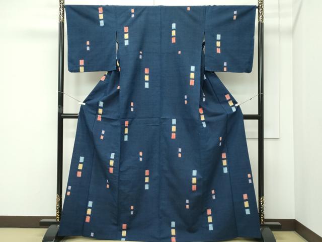 平和屋着物▽上質な紬 単衣 色紙文 正絹 逸品 未使用 CABF4736rv