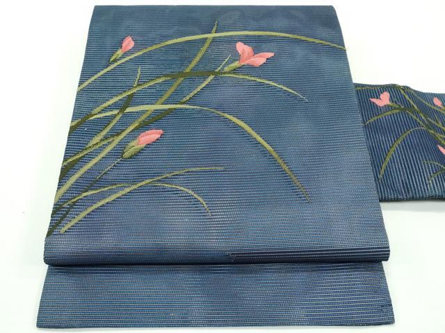 平和屋着物*夏物 九寸名古屋帯 草花文 正絹 逸品 CABF4746rv