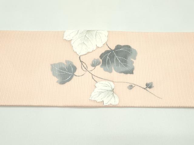 平和屋着物*夏物 九寸名古屋帯 手描き 刺繍 蔦の葉文 銀糸 正絹 逸品 CABF4748rv
