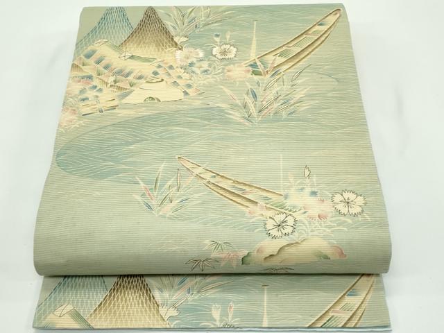 平和屋着物*夏物 アンティーク 大正ロマン 京袋帯 引き抜き帯 駒刺繍 風景文 銀糸 正絹 逸品 CABF4755rv