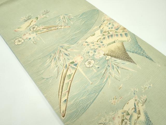 平和屋着物*夏物 アンティーク 大正ロマン 京袋帯 引き抜き帯 駒刺繍 風景文 銀糸 正絹 逸品 CABF4755rv