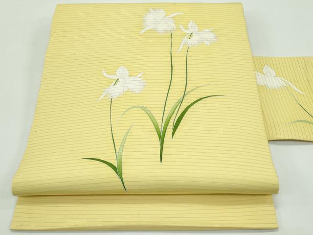 平和屋着物*夏物 絽塩瀬 九寸名古屋帯 草花文 正絹 逸品 CABF4766rv