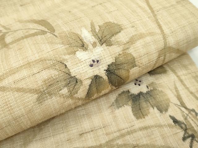 平和屋着物*夏物 九寸名古屋帯 作家物 手描き 草花文 麻 逸品 CABF4768rv