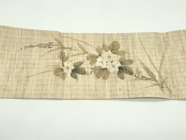 平和屋着物*夏物 九寸名古屋帯 作家物 手描き 草花文 麻 逸品 CABF4768rv