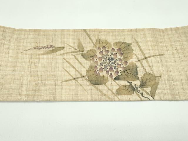 平和屋着物*夏物 九寸名古屋帯 作家物 手描き 紫陽花 麻 逸品 CABF4769rv