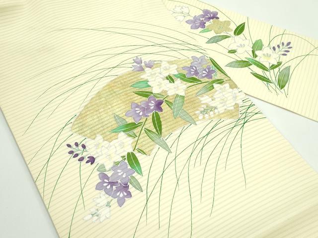 平和屋着物*夏物 絽塩瀬 九寸名古屋帯 地紙桔梗文 金銀彩 正絹 逸品 CABF4772rv