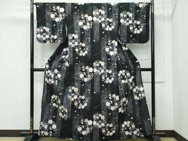 平和屋着物∴夏物 浴衣 花丸文 黒地 綿 逸品 CABF4782rv
