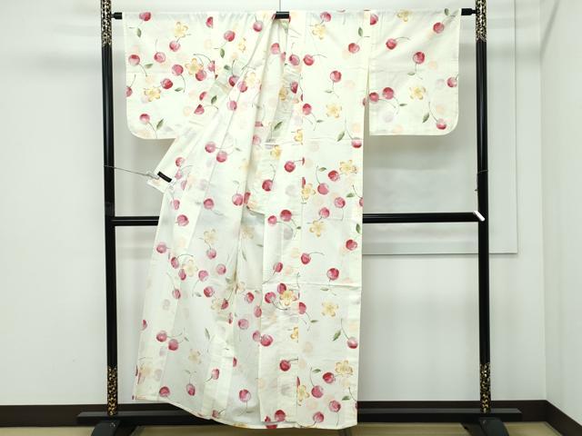 平和屋着物∴夏物 YUKI TORII 鳥居ユキ 浴衣 さんび謹製 桜 さくらんぼ 綿 逸品 CABF4783rv