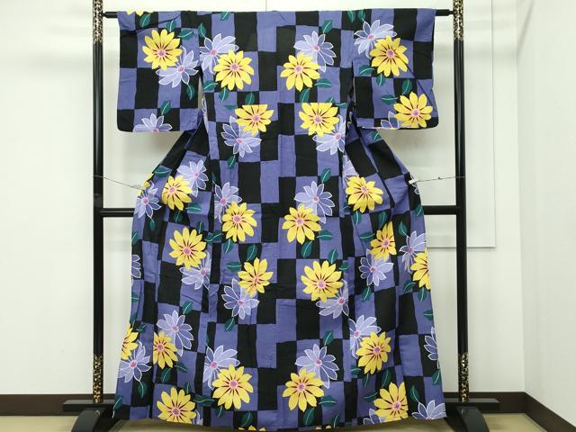 平和屋着物∴夏物 浴衣 綿紅梅 市松草花文 綿 逸品 CABF4787rv