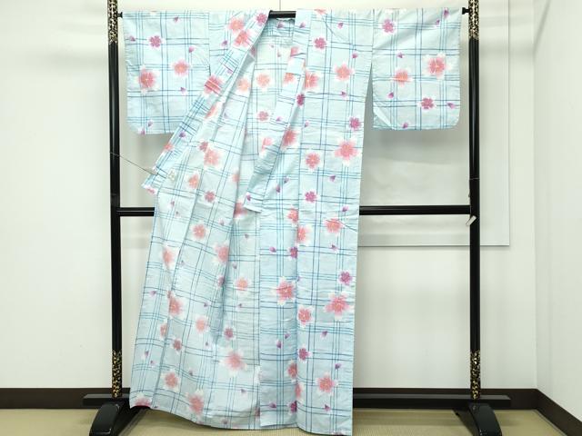 平和屋着物∴夏物 浴衣 格子舞花文 綿 逸品 CABF4789rv