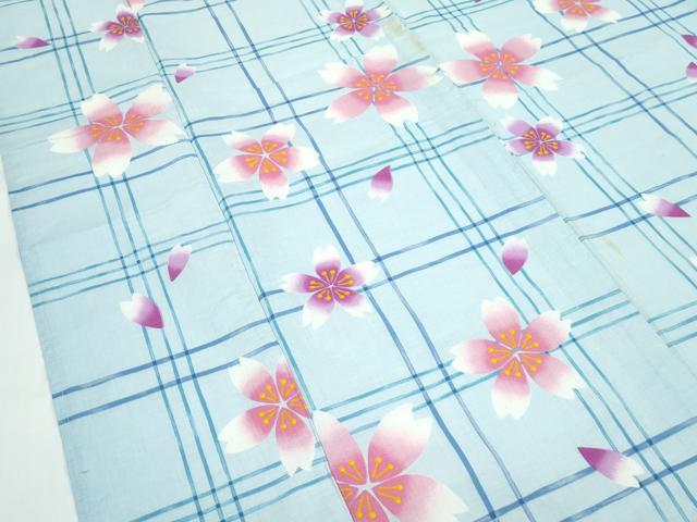 平和屋着物∴夏物 浴衣 格子舞花文 綿 逸品 CABF4789rv