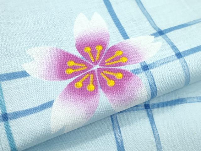 平和屋着物∴夏物 浴衣 格子舞花文 綿 逸品 CABF4789rv