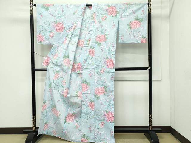 平和屋着物∴夏物 浴衣 紫陽花 舞花文 綿 逸品 CABF4792rv