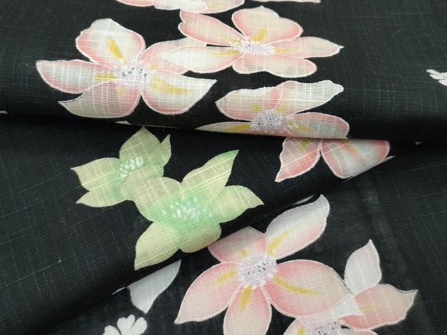 平和屋着物∴夏物 浴衣 舞花文 黒地 綿 逸品 CABF4793rv