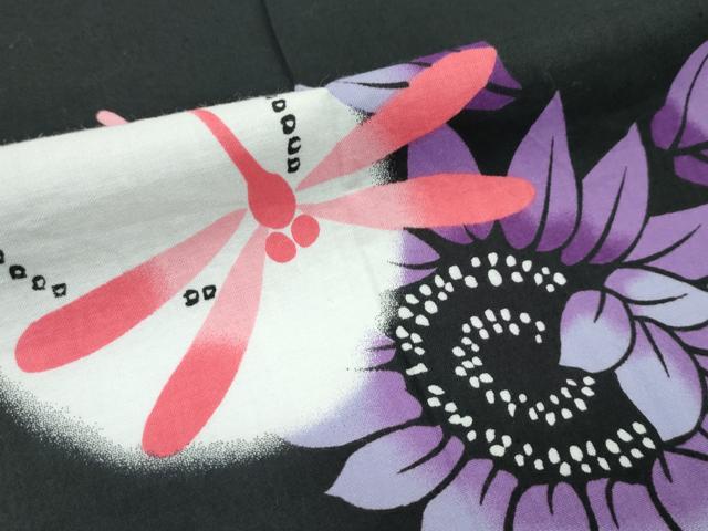 平和屋着物∴夏物 浴衣 トンボ 草花丸文 黒地 綿 逸品 CABF4798rv