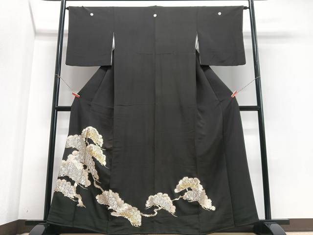 平和屋着物■豪華黒留袖 刺繍 枝松文 金銀彩 正絹 逸品 CABF4811xe