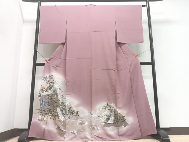 平和屋着物▽訪問着　単衣　飛鶴松文　暈し染め　金銀彩　反端付き　正絹　逸品　DAAU2673ud 平和屋着物▽訪問着 単衣 飛鶴松文 暈し染め 金銀彩 反端付き 正絹