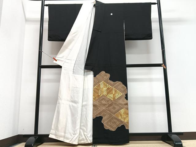 平和屋着物■豪華黒留袖 駒刺繍 幾何学文様 金彩 正絹 逸品 CABF4876xe