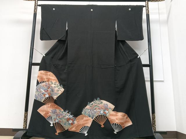 平和屋着物■豪華黒留袖 扇面花鳥文 金彩 正絹 逸品 CABF4919xe