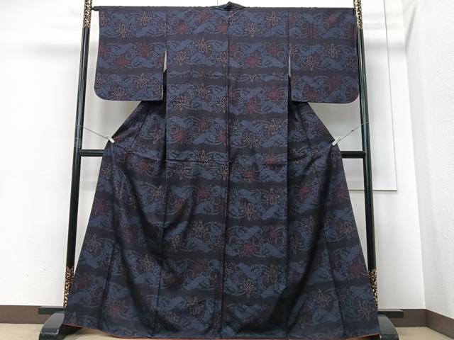 平和屋着物■結城紬 幾何学文様 正絹 逸品 CABF4921xe