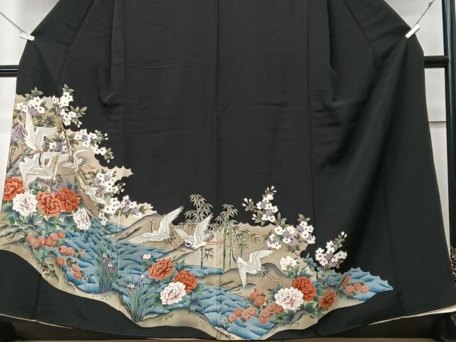 平和屋着物■豪華黒留袖 駒刺繍 飛鶴立波花文 正絹 逸品 CABF4935xe