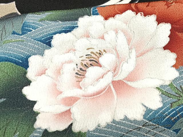 平和屋着物■豪華黒留袖 駒刺繍 飛鶴立波花文 正絹 逸品 CABF4935xe