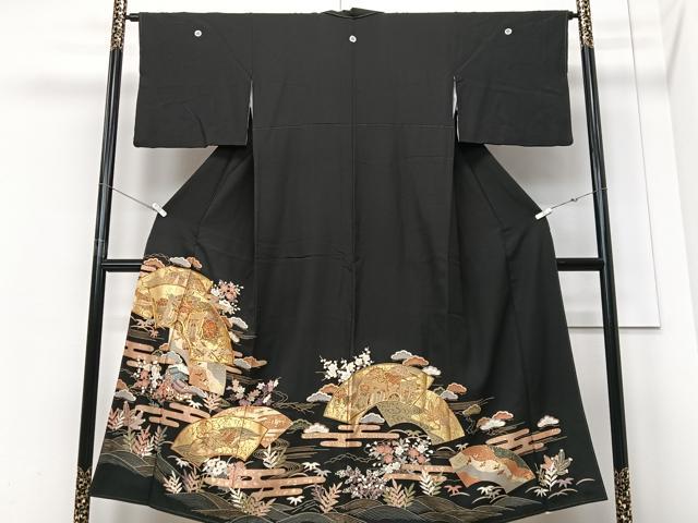 平和屋着物■豪華黒留袖 作家物 飛鶴浜松風景文 金彩 正絹 逸品 CABF4938xe