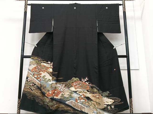 平和屋着物■豪華黒留袖 作家物 駒刺繍 地紙風景文 暈し染め 金糸あ 正絹 逸品 CABF4939xe