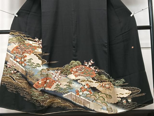 平和屋着物■豪華黒留袖 作家物 駒刺繍 地紙風景文 暈し染め 金糸あ 正絹 逸品 CABF4939xe