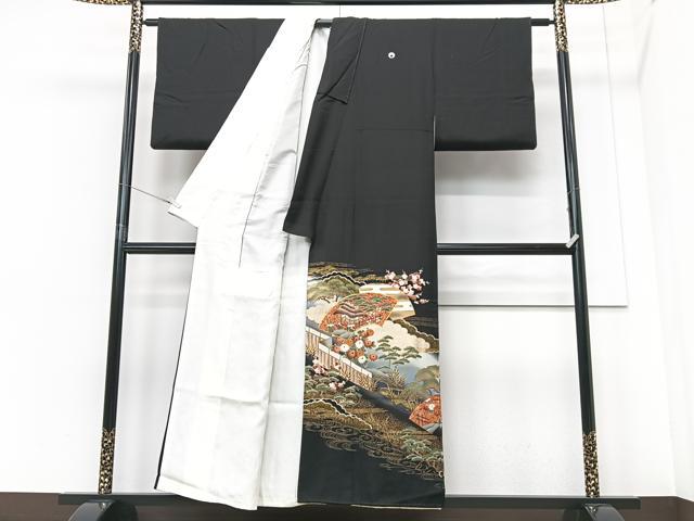 平和屋着物■豪華黒留袖 作家物 駒刺繍 地紙風景文 暈し染め 金糸あ 正絹 逸品 CABF4939xe