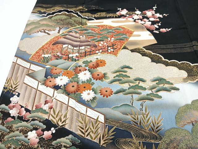 平和屋着物■豪華黒留袖 作家物 駒刺繍 地紙風景文 暈し染め 金糸あ 正絹 逸品 CABF4939xe