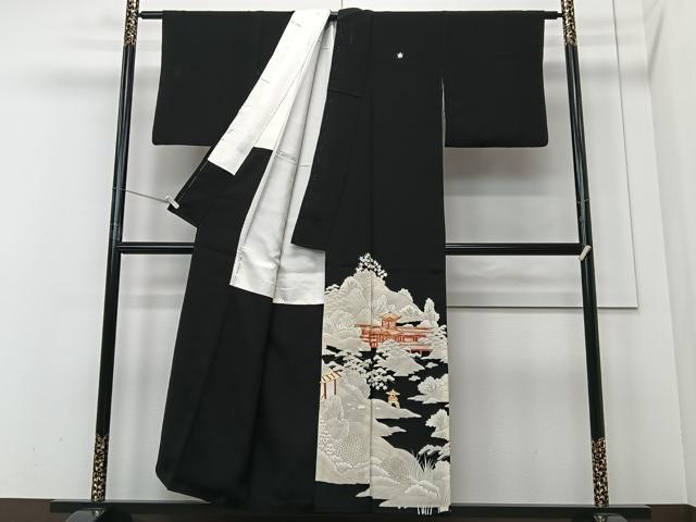 平和屋着物■豪華黒留袖 駒刺繍 風景文 正絹 逸品 CABF4941xe