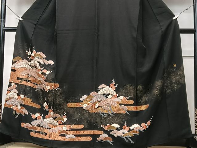 平和屋着物■豪華黒留袖 作家物 エ霞梅松文 金彩 正絹 逸品 CABF4945xe