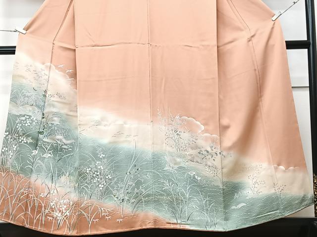 平和屋着物■訪問着 立波草花文 暈し染め 正絹 逸品 CABF4954xe