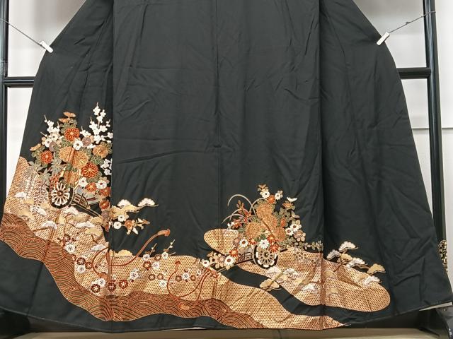 平和屋着物■豪華黒留袖 駒刺繍 花車文 金彩 正絹 逸品 CABF4972xe