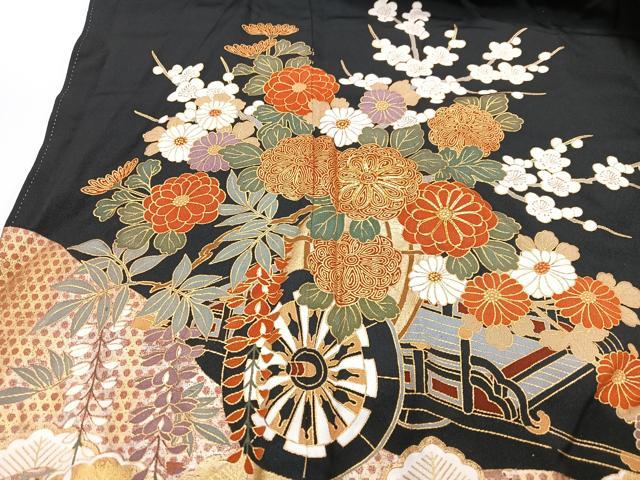 平和屋着物■豪華黒留袖 駒刺繍 花車文 金彩 正絹 逸品 CABF4972xe