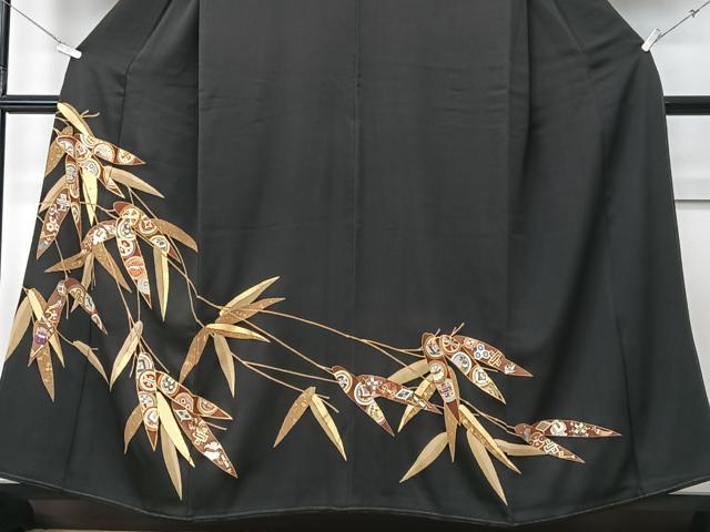 平和屋着物■豪華黒留袖 駒刺繍 舞葉文 金彩 正絹 逸品 CABF4977xe