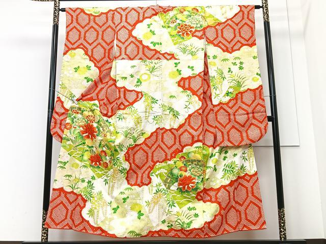 平和屋着物■豪華振袖 駒刺繍 扇面草花文 金彩 正絹 逸品 CABF4981xe
