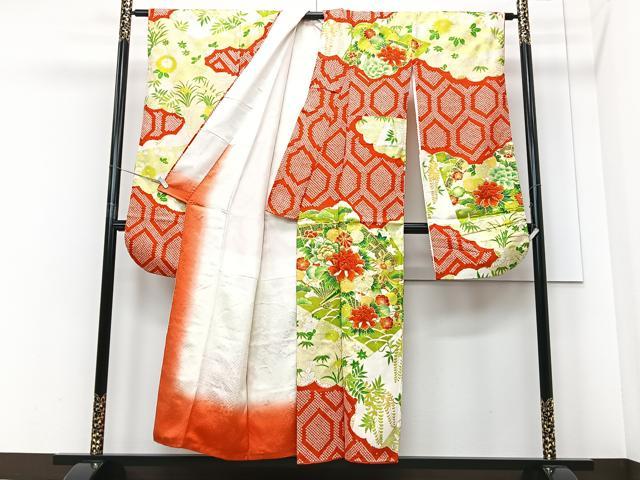 平和屋着物■豪華振袖 駒刺繍 扇面草花文 金彩 正絹 逸品 CABF4981xe