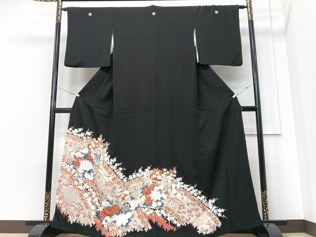 平和屋着物■豪華黒留袖 花車文 金彩 正絹 逸品 CABF4992xe