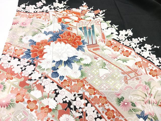 平和屋着物■豪華黒留袖 花車文 金彩 正絹 逸品 CABF4992xe