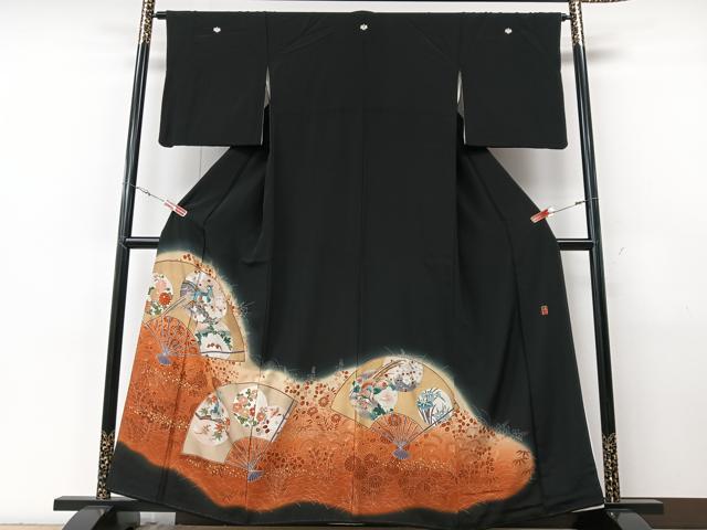 平和屋着物＃羽織　扇面鼓流水文　黒地　銀糸　正絹　逸品　CABF1299in 平和屋着物◎六通柄袋帯 宮錦 更紗花文 金銀糸 正絹 逸品 BAAW8589ycの