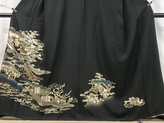 平和屋着物■豪華黒留袖 人物風景文 暈し染め 金彩 正絹 逸品 CABF5093xe