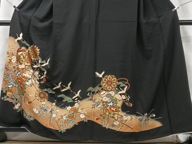 平和屋着物■豪華黒留袖 鏡裏飛鶴花文 暈し染め 金彩 正絹 逸品 CABF5111xe