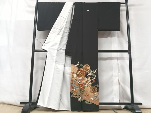 平和屋着物■豪華黒留袖 鏡裏飛鶴花文 暈し染め 金彩 正絹 逸品 CABF5111xe