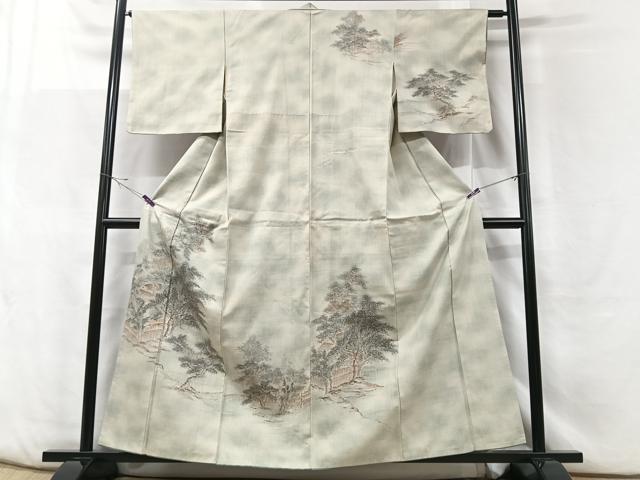 平和屋着物■訪問着 紬地 手描き 風景文 正絹 逸品 CABF5118xe