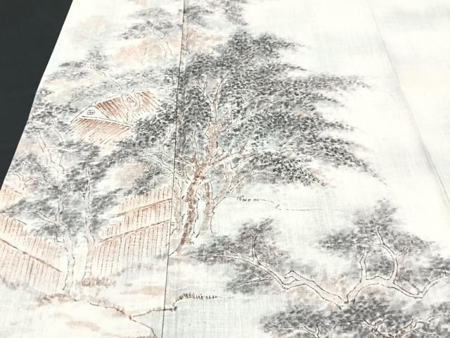 平和屋着物■訪問着 紬地 手描き 風景文 正絹 逸品 CABF5118xe